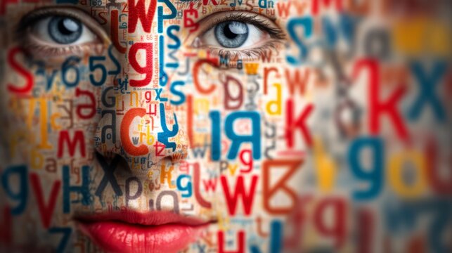 Creative Portrait Composed of Layered Language Characters in Vibrant Colors