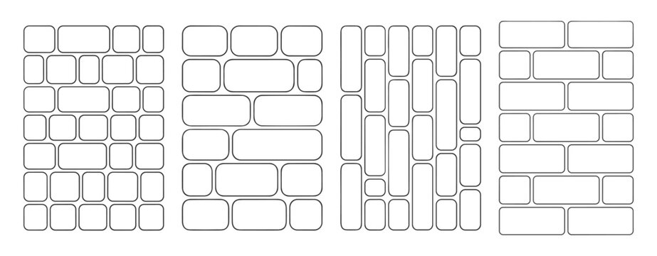 set of rectangular stone wall patterns vector illustration on transparent background