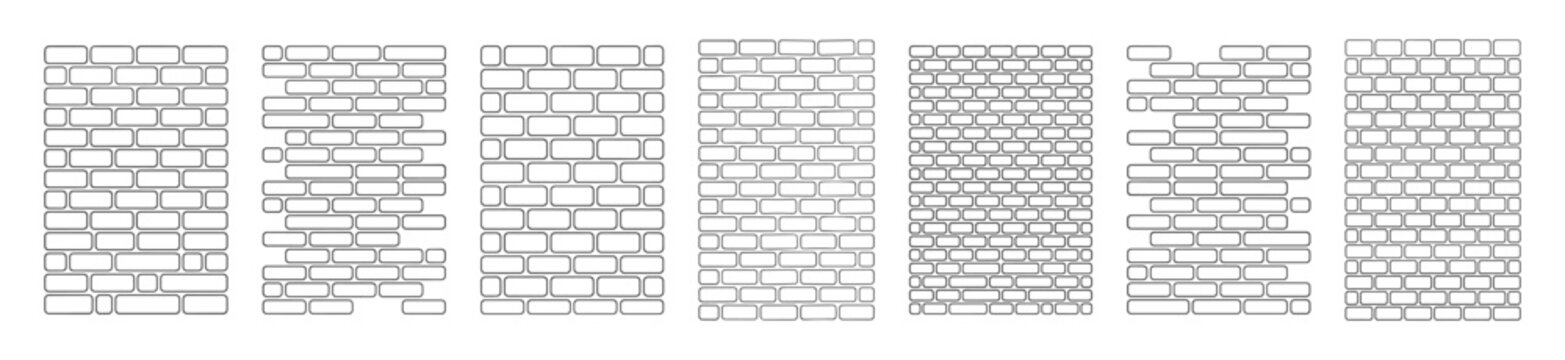 set of black outline brick wall patterns vector illustration collection on transparent background
