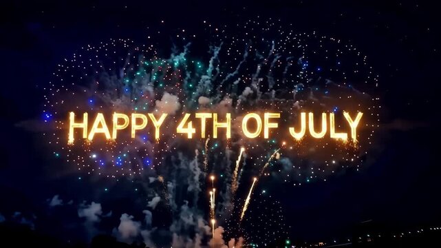 Happy 4th of July Gold Text Animation on Dark Background