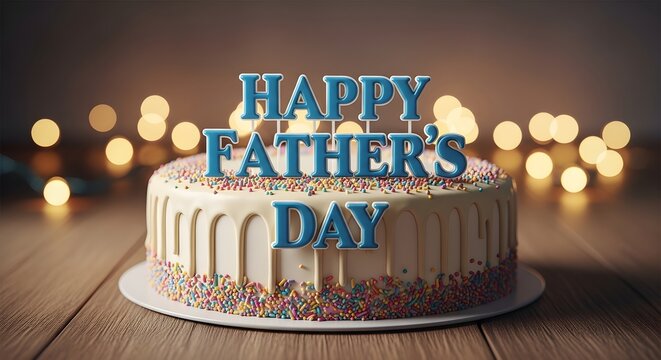 happy father's day cake with lit candles on wooden table warm celebration dessert