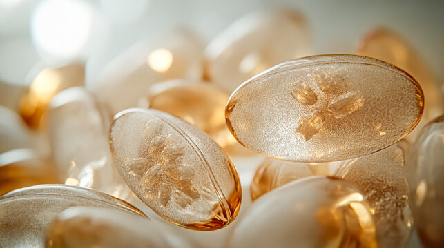 A detailed view of gelatin capsules, commonly used for health supplements, highlighting the concept of medicine and disease prevention.