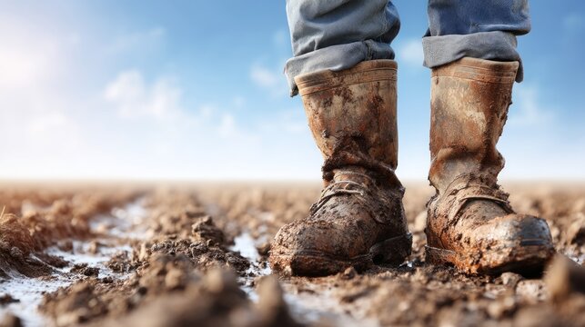 Farmers Legs Covered in Soil Marks from Working in Agricultural Fields