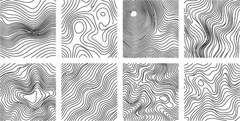 Topographic map vector illustration set featuring various wavy line patterns designed for modern creative backgrounds and abstract geography or cartography graphic projects © Firdaus