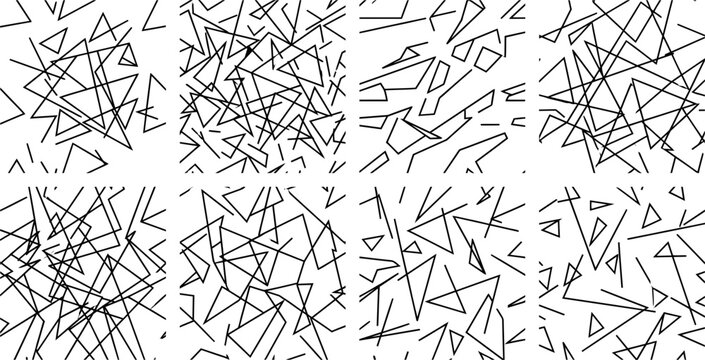Minimalist vector graphic illustration featuring a collection of abstract geometric shapes and intersecting line patterns designed for modern creative digital background projects