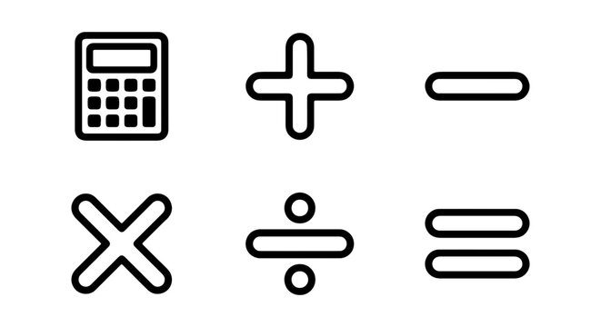 Mathematics, calculator icons, math symbols, education elements, vector set