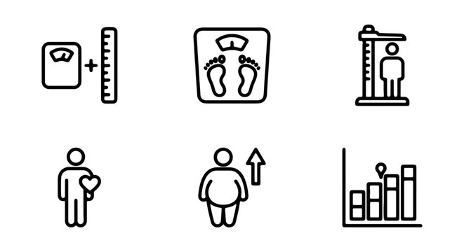 Weight Loss Icons Set, Health Measurement Graphics, Body Fat Icons, Medical Icons