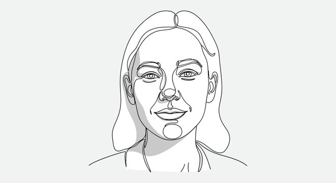 Minimalist Line Drawing Portrait of a Young Woman Smiling