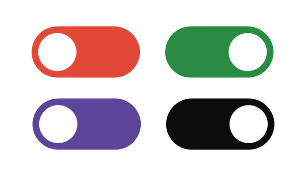 Set of four rounded toggle switch UI elements in various colors