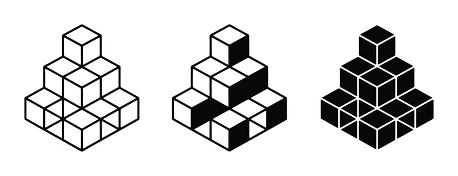 vector set of three black and white cubes arranged in triangular pyramids on a white background