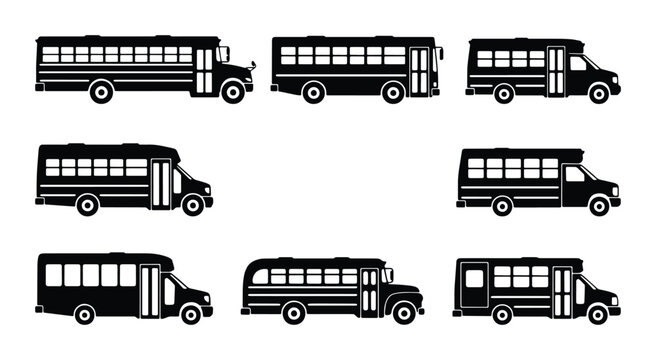 vector bus silhouettes on white background