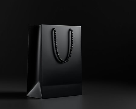 Elegant black shopping bag on dark background with luxury minimal style