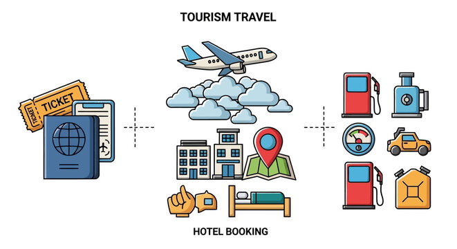 Tourism travel and hotel booking icons.