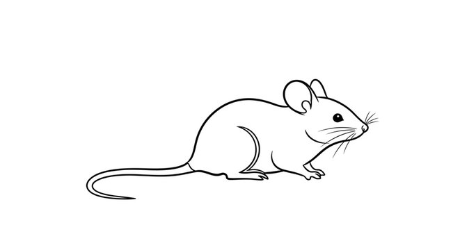 Simple Line Drawing of a Mouse on White Background