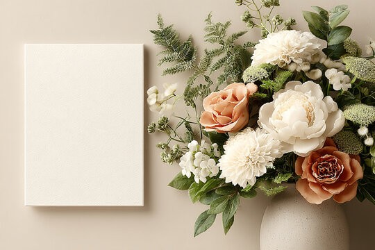 Canvas Frame Mockup with Neutral Floral Decor, Elegant Wall Art Presentation Background for Printables