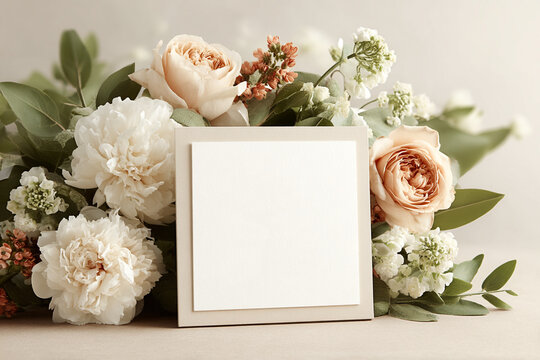 Canvas Frame Mockup with Neutral Floral Decor, Elegant Wall Art Presentation Background for Printables