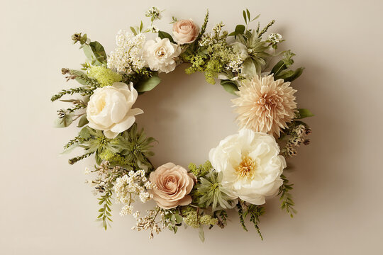 Neutral Floral Mockup on Beige Wall, Elegant Wall Art Display with Copy Space