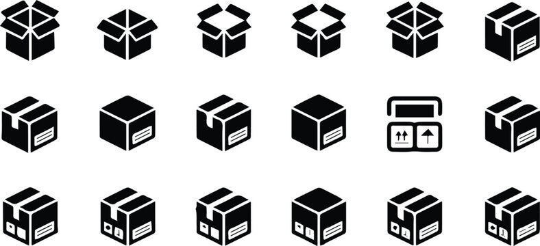 box symbol collection line art packaging and delivery icons