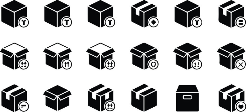 box icon set packaging and shipping symbols black and white