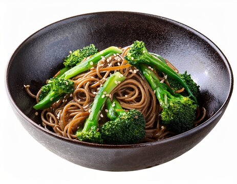 broccolini and soba noodle salad with glaze