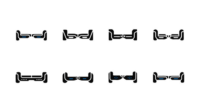 Set of modern electric hoverboard icons and symbols