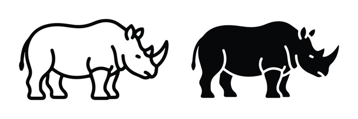 black and white rhinoceros silhouettes set on white background © Saidul