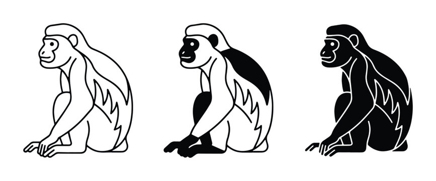 simple black and white vector icons of three monkeys sitting down