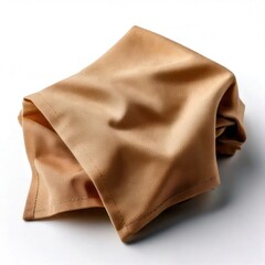 Fototapeta premium Elegant Golden Silk Fabric Draped and Folded on White Background.