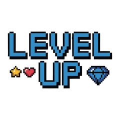 Fototapeta premium Level Up Retro Pixel Gaming Typography T-Shirt Design