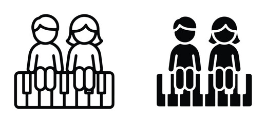two people playing piano in vector format with black and white color scheme © Rashedur