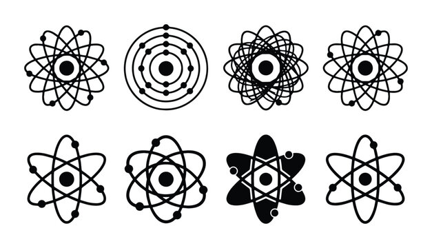 Atomic Structure Icons, Science Symbols Set, Chemistry Nucleus Illustrations, Physics Orbit Diagrams, Molecular Models Collection