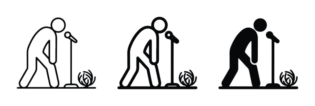 Stand-up Comedy Performance Icons, Nervous Speaker, Microphone, Audience Reaction, Vector Art