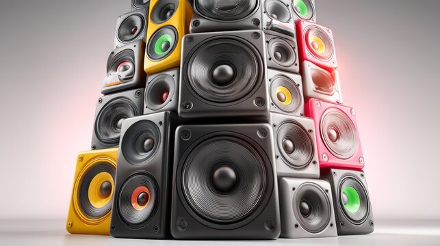 Colorful Speaker Units Stacked in a Tight and Dynamic Grid Format