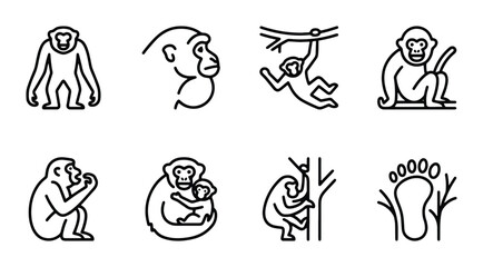 line art monkey set on white background © Jharna