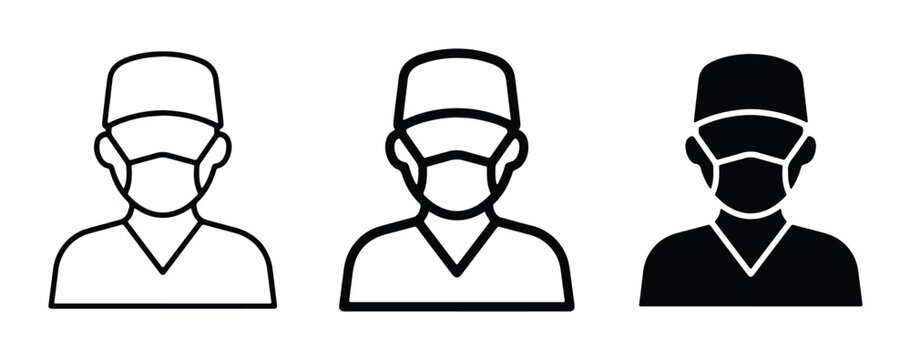 vector icons of three different types of medical staff wearing face masks and hats