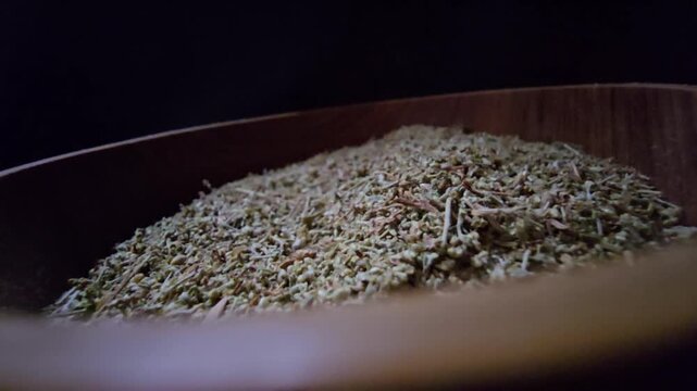 Macro view of dried Artemisia (Wormwood / Shih), a renowned medicinal desert herb from the Middle East. Widely used in traditional medicine