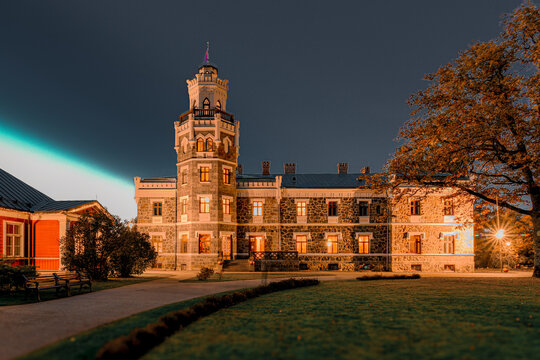 Sigulda Castle in Latvia at midnight
