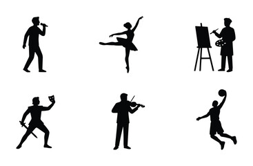 6 person vector icons set including singing dancing painting acting playing violin and basketball © Mamunur