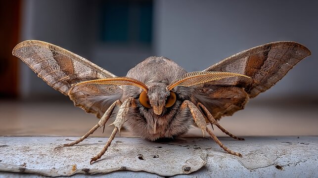 Moth Resting on Worn Fabric Edge with Small Details and Textures Visible