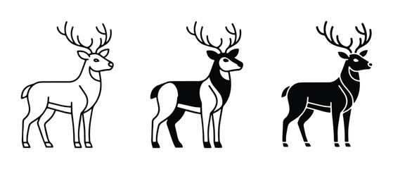 reindeer silhouettes in black and white vector set © Mamunur
