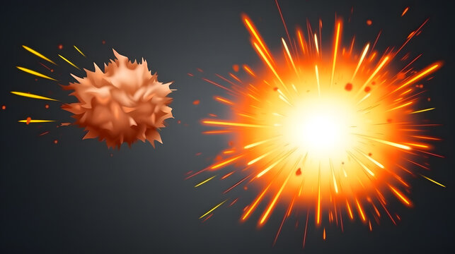 Isolated explosive blast with glowing fireball and debris