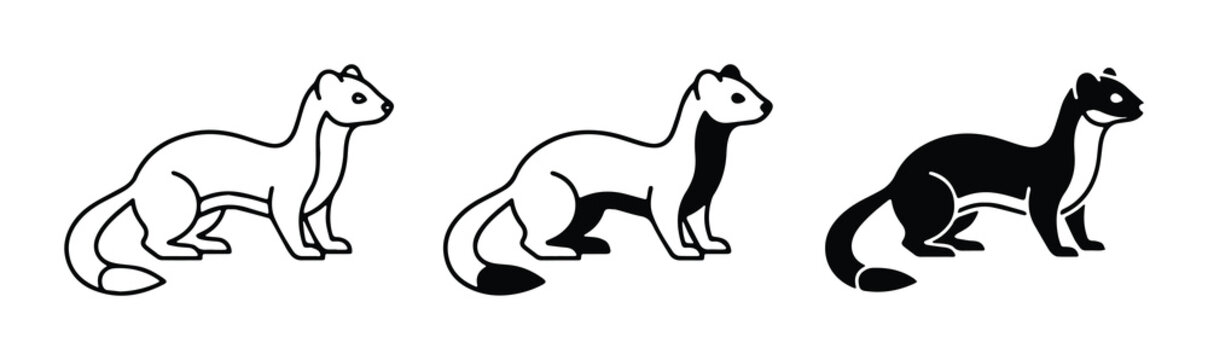 ferret silhouettes in black and white outline style
