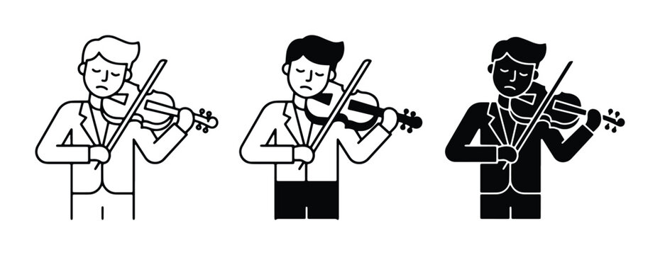 vector illustration of three violinists in different styles and colors
