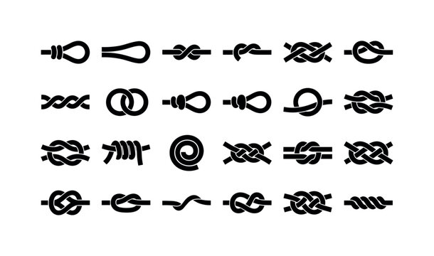 Rope knot structures like loops turns bights crossings and rope segments forming different knot constructions clean solid filled