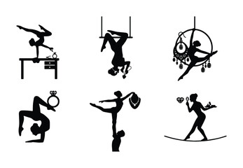 silhouette set of circus performers minimalist black and white © Zahirul