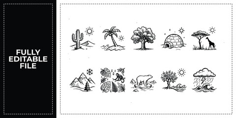 Set of safari animals nature wildlife and zoo environment icons frontal isolated png on a transparent background perfectly cutout high resolution © Abir