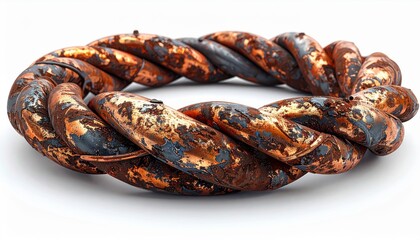 Fototapeta premium Antique Twisted Copper Bracelet with Textured Patina on White Background