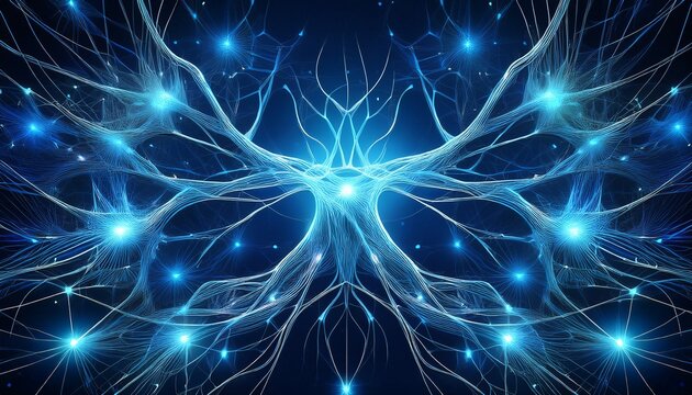 abstract neural network blue neuron with intricate connections scientific background