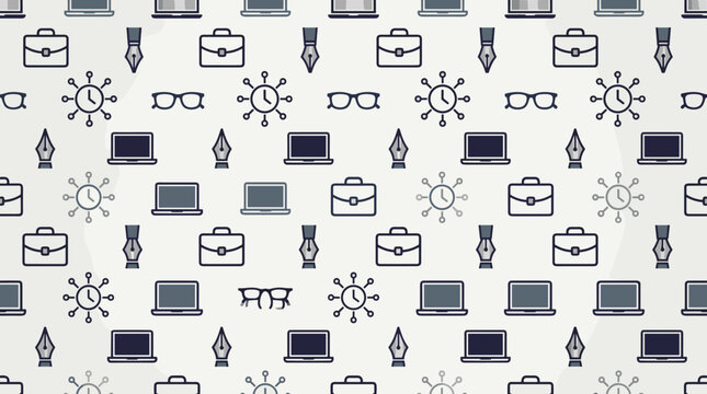 Fashion accessory metaphors and style system symbols arranged in a sophisticated seamless repeating pattern for corporate themes.