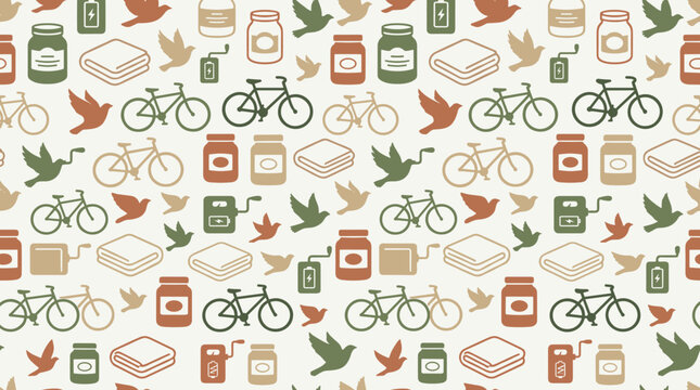 Community preparedness components and sustainable safety symbols forming a continuous seamless pattern for humanitarian awareness.